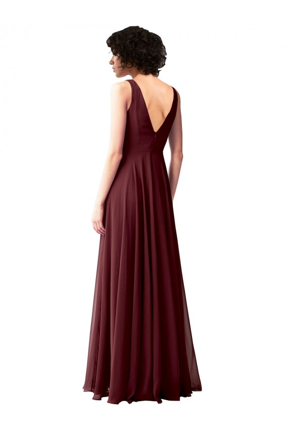 Soft Chiffon V-Back Long Cowl Neck Burgundy Gold A-Line Bridesmaid Dress Sudbury