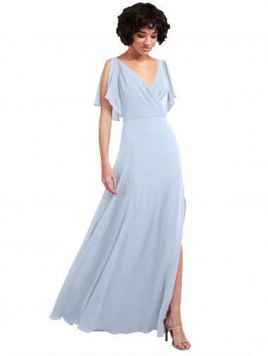 Soft Chiffon V-Back Long V-Neck Light Sky Blue A-Line Bridesmaid Dresses Sudbury