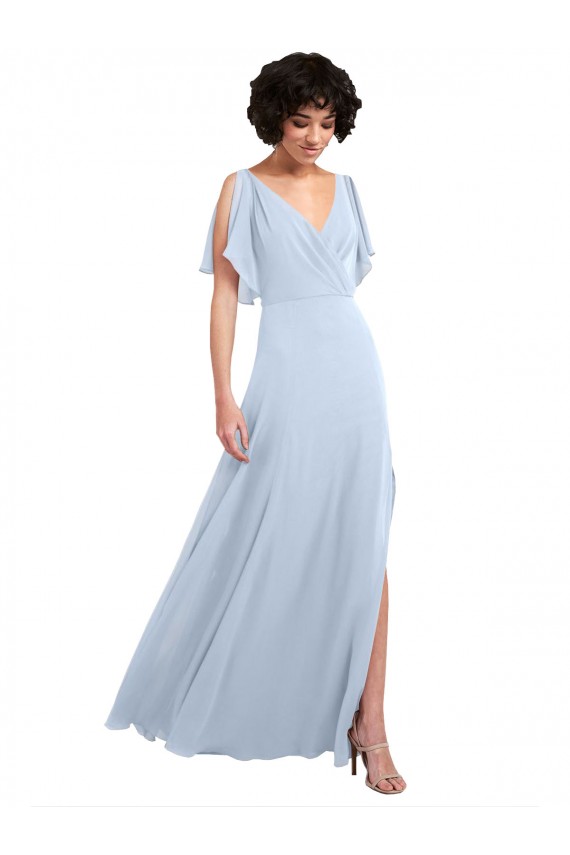 Soft Chiffon V-Back Long V-Neck Light Sky Blue A-Line Bridesmaid Dresses Sudbury