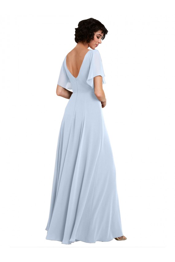 Soft Chiffon V-Back Long V-Neck Light Sky Blue A-Line Bridesmaid Dresses Sudbury