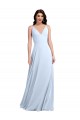 Soft Chiffon Keyhole Back Long V-Neck Light Sky Blue A-Line Evening Dress / Bridesmaid Dress Sudbury