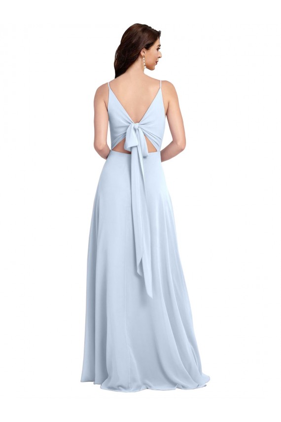 Soft Chiffon Keyhole Back Long V-Neck Light Sky Blue A-Line Evening Dress / Bridesmaid Dress Sudbury