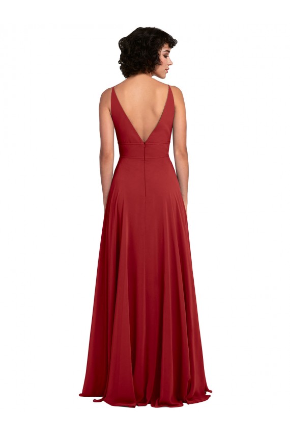 Lxue Chiffon V-Back Long V-Neck Red A-Line Bridesmaid Dress Sudbury