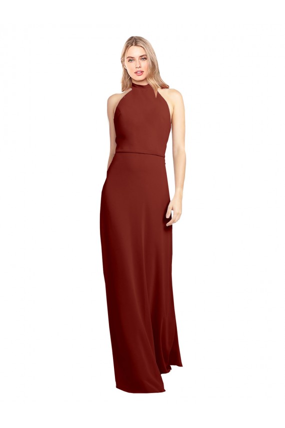 Soft Chiffon Open Back Long Halter Neck A-Line Prom Dress / Bridesmaid Dress Sudbury