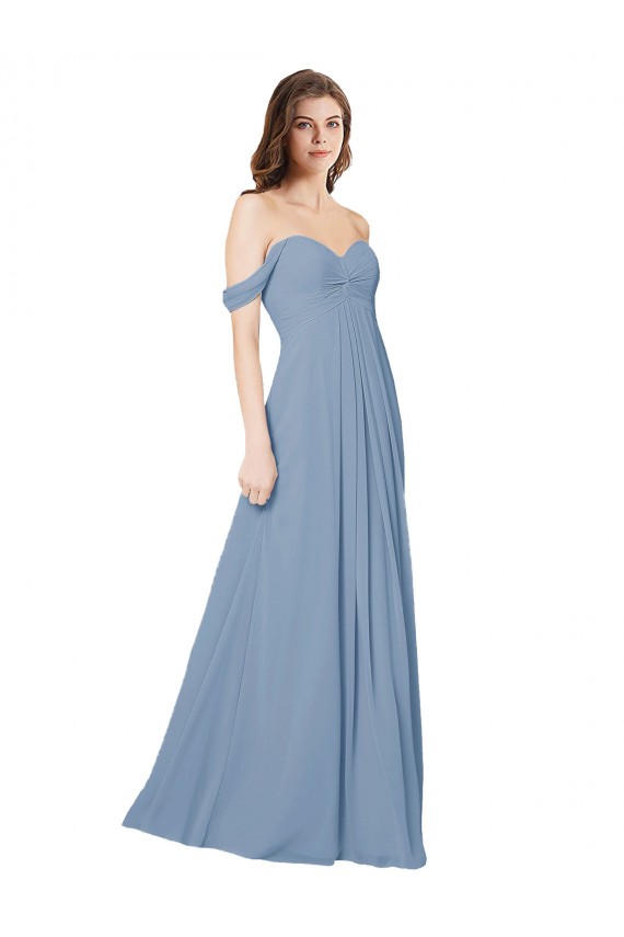 Chiffon Low Back Sleeveless Sweetheart Dusty Blue A-Line Wedding Party Dress Sudbury