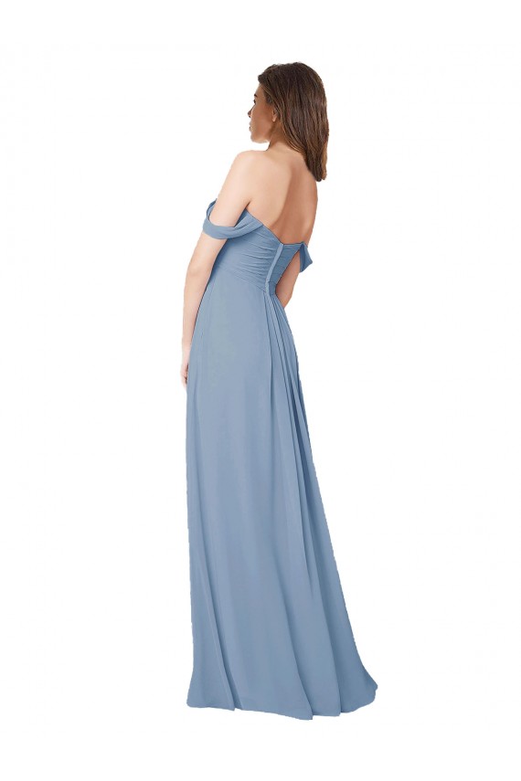 Chiffon Low Back Sleeveless Sweetheart Dusty Blue A-Line Wedding Party Dress Sudbury