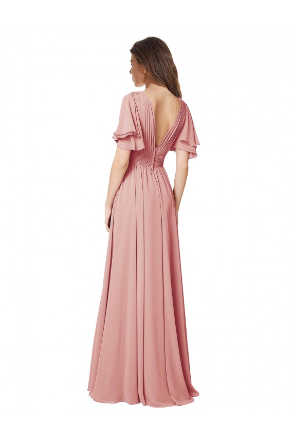 Soft Chiffon V-Back Long V-Neck Bliss Pink A-Line Bridesmaid Dress Sudbury