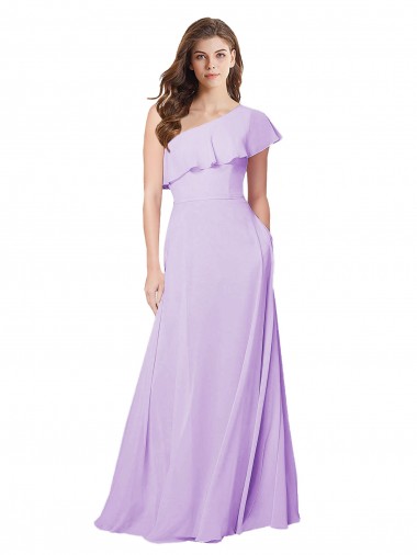 Soft Chiffon Long One Shoulder Lilac A-Line Bridesmaid Dress Sudbury