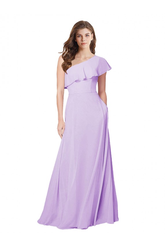 Soft Chiffon Long One Shoulder Lilac A-Line Bridesmaid Dress Sudbury