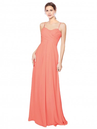 Soft Chiffon Open Back Long Spaghetti Straps Coral A-Line Bridesmaid Dress Sudbury