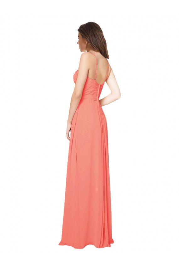 Soft Chiffon Open Back Long Spaghetti Straps Coral A-Line Bridesmaid Dress Sudbury