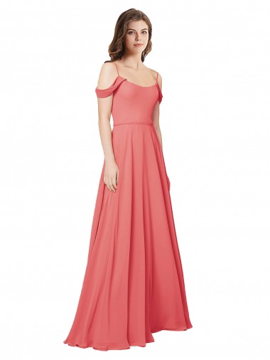 Soft Chiffon Low Back Long Off the Shoulder Desert Rose A-Line Bridesmaid Dress Sudbury