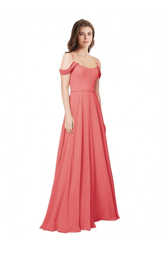 Soft Chiffon Low Back Long Off the Shoulder Desert Rose A-Line Bridesmaid Dress Sudbury