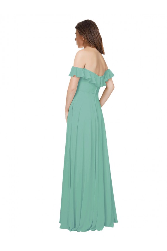 Soft Chiffon Open Back Long Off the Shoulder Jade A-Line Bridesmaid Dress Sudbury