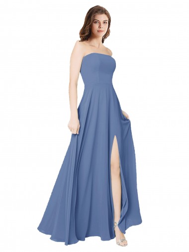 Soft Chiffon Open Back Long Strapless A-Line Formal Dress / Bridesmaid Dress Sudbury
