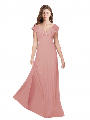 Chiffon Criss Cross Back Long V-Neck Bliss Pink A-Line Bridesmaid Dress / Evening Dress Sudbury