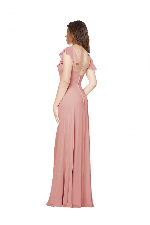 Chiffon Criss Cross Back Long V-Neck Bliss Pink A-Line Bridesmaid Dress / Evening Dress Sudbury
