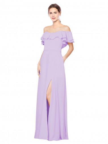 Soft Chiffon Low Back Long Off the Shoulder Lilac A-Line Bridesmaid Dress Sudbury