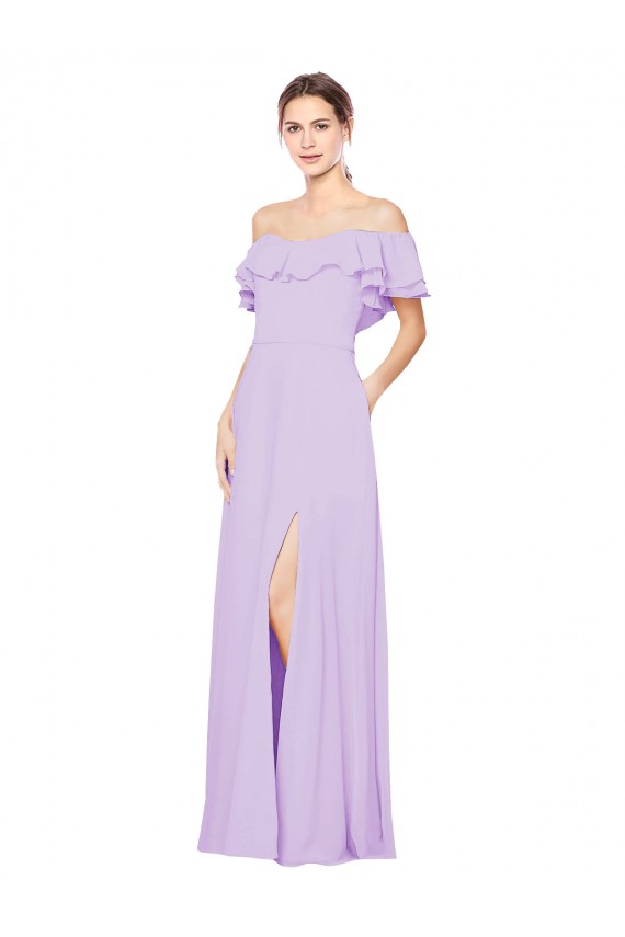 Soft Chiffon Low Back Long Off the Shoulder Lilac A-Line Bridesmaid Dress Sudbury