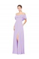 Soft Chiffon Low Back Long Off the Shoulder Lilac A-Line Bridesmaid Dress Sudbury
