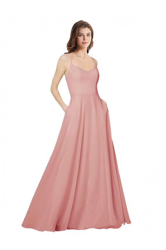 Soft Chiffon Criss Cross Open Back Long Strapless A-Line Bridesmaid Dress Sudbury