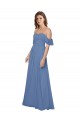 Soft Chiffon Open Back Long Off the Shoulder Windsor Blue A-Line Bridesmaid Dress Sudbury