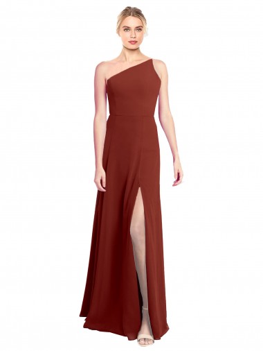 Soft Chiffon Long One Shoulder Burgundy A-Line Formal Dress / Bridesmaid Dress Sudbury