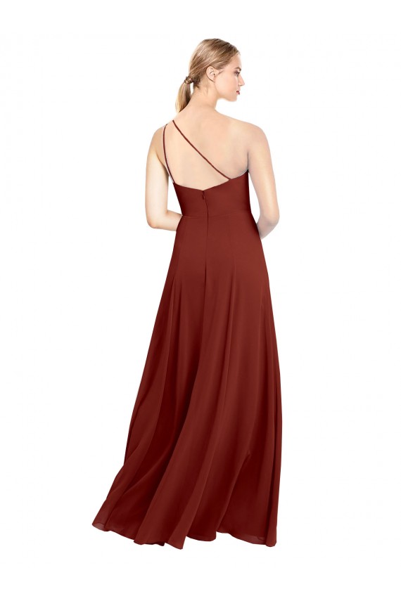 Soft Chiffon Long One Shoulder Burgundy A-Line Formal Dress / Bridesmaid Dress Sudbury