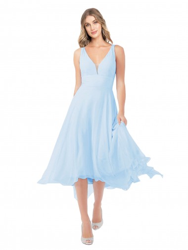 Soft Chiffon Keyhole Back Midi Length V-Neck A-Line Bridesmaid Dress Sudbury
