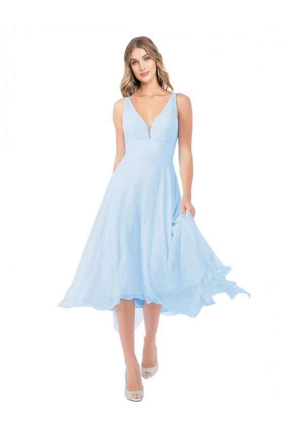 Soft Chiffon Keyhole Back Midi Length V-Neck A-Line Bridesmaid Dress Sudbury