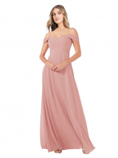 Soft Chiffon Long Off the Shoulder Bliss Pink A-Line Bridal Party Dress Sudbury