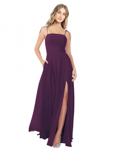 Soft Chiffon Keyhole Back Long Spaghetti Straps A-Line Bridesmaid Dress Sudbury