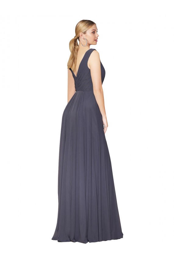 Soft Chiffon V-Back Long V-Neck Dusty Blue A-Line Formal Evening Gown / Prom Dress / Bridesmaid Dress Sudbury