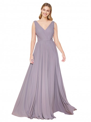 Soft Chiffon V-Back Long V-Neck Dusty Rose A-Line Formal Evening Gown / Prom Dress / Bridesmaid Dress Sudbury