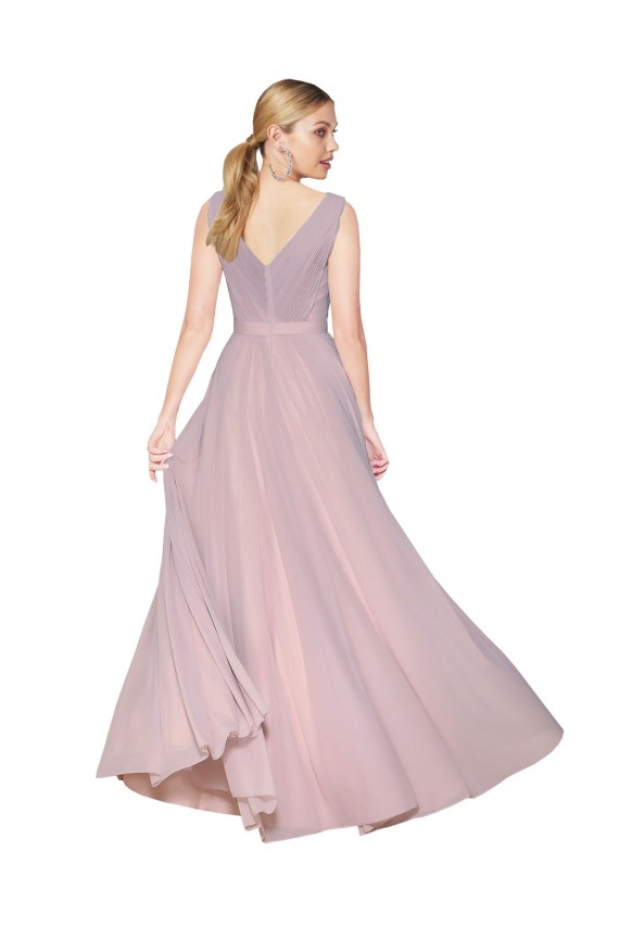 Soft Chiffon V-Back Long V-Neck Primrose A-Line Formal Evening Gown / Prom Dress / Bridesmaid Dress Sudbury