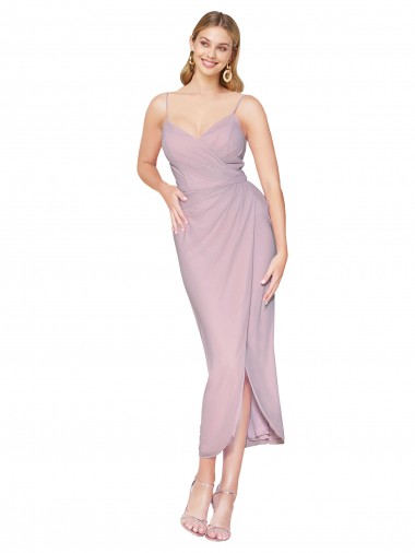 Soft Chiffon V-Back Knee Length Spaghetti Straps Mermaid High Low Evening Gown / Prom Dress / Bridesmaid Dress Sudbury