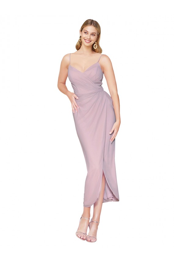 Soft Chiffon V-Back Knee Length Spaghetti Straps Mermaid High Low Evening Gown / Prom Dress / Bridesmaid Dress Sudbury