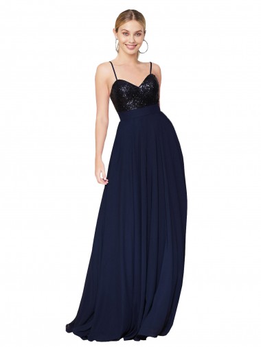 Soft Chiffon & Sequin Long Spaghetti Straps A-Line Semi Formal Evening Dress / Prom Dress / Bridesmaid Dress Sudbury
