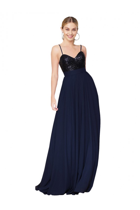 Soft Chiffon & Sequin Long Spaghetti Straps A-Line Semi Formal Evening Dress / Prom Dress / Bridesmaid Dress Sudbury