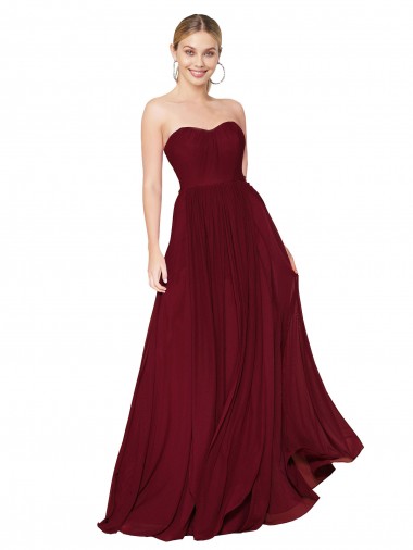 Soft Chiffon Sleeveless Sweetheart Burgundy A-Line Formal Evening Gown / Prom Dress / Bridesmaid Dress Sudbury