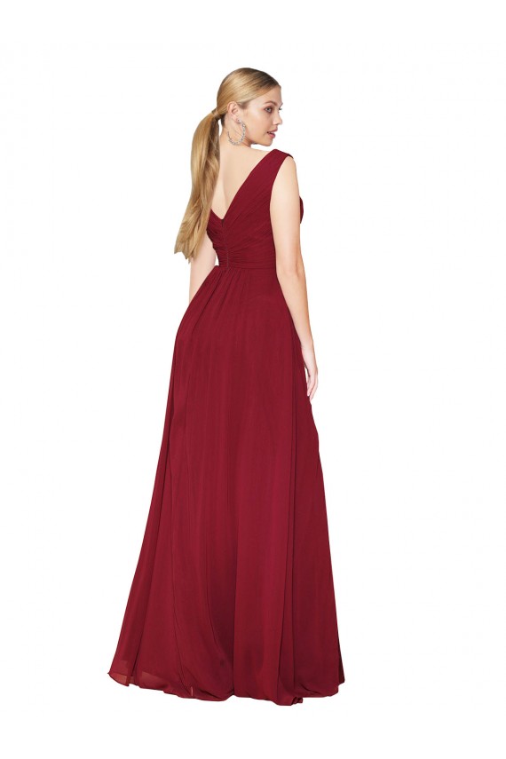 Soft Chiffon V-Back Long V-Neck A-Line Black Tie Evening Gown / Prom Dress / Bridesmaid Dress Sudbury