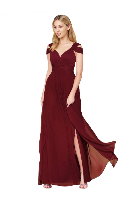 Soft Chiffon Long Sweetheart Burgundy A-Line Formal Evening Gown / Prom Dress / Bridesmaid Dress Sudbury