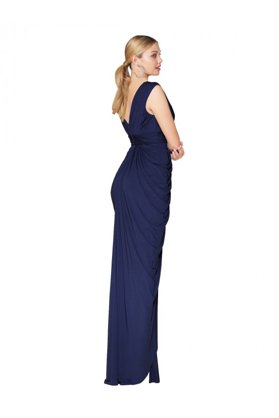 Soft Chiffon V-Back Long V-Neck Dark Navy Mermaid Formal Evening Gown / Prom Dress / Bridesmaid Dress Sudbury