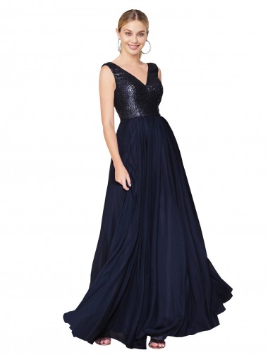 Soft Chiffon & Sequin V-Back Long V-Neck A-Line Semi Formal Evening Gown / Prom Dress / Bridesmaid Dress Sudbury