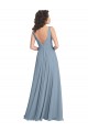 Soft Chiffon V-Back Long V-Neck Dusty Blue A-Line Bridesmaid Dress Sudbury