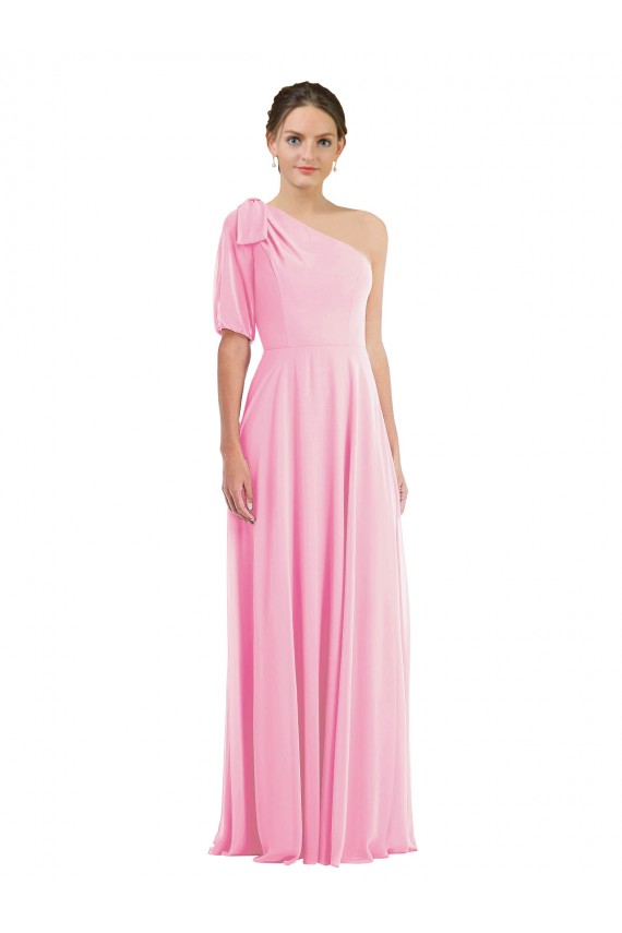 Soft Chiffon Long One Shoulder Barely Pink Trumpet Semi Formal Evening Dress / Bridesmaid Dress Sudbury