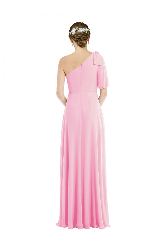 Soft Chiffon Long One Shoulder Barely Pink Trumpet Semi Formal Evening Dress / Bridesmaid Dress Sudbury