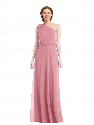 Soft Chiffon Long One Shoulder Skin Pink A-Line Semi Formal Evening Dress / Bridesmaid Dress Sudbury