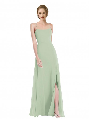 Soft Chiffon Criss Cross Back Long Scoop Neck A-Line Semi Formal Evening Dress / Bridesmaid Dress Sudbury