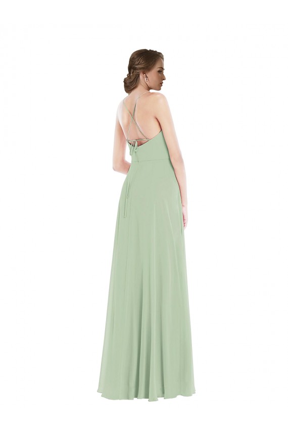 Soft Chiffon Criss Cross Back Long Scoop Neck A-Line Semi Formal Evening Dress / Bridesmaid Dress Sudbury